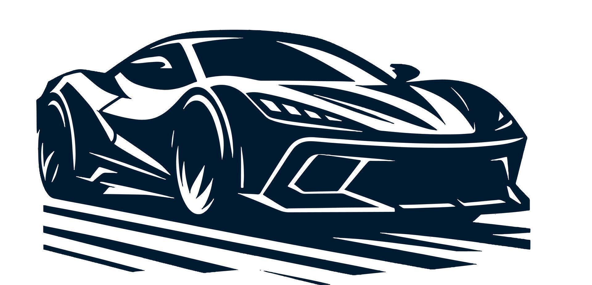 Black and white illustration of a modern sports car vector