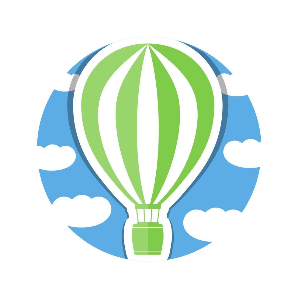 Circle with hot air balloon in sky with clouds vector