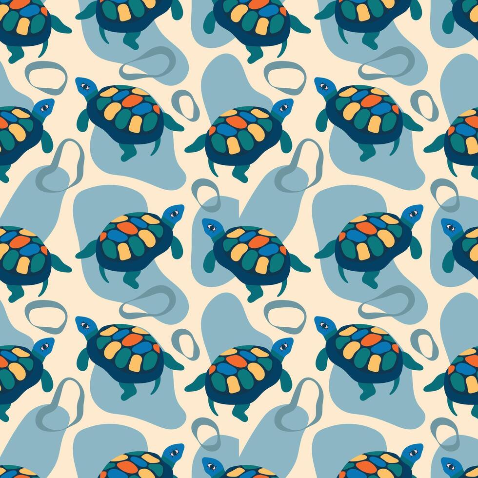 Turtle colorful seamless pattern. Ideal for textiles, wallpapers, print, background, cover vector