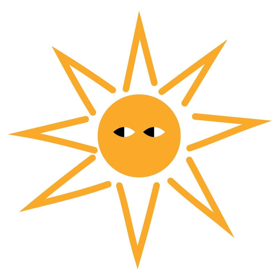 Stylized sun with expressive eyes. Isolated illustration vector