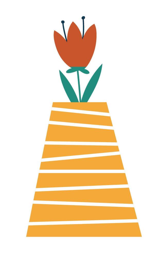 Stylized Flower in Geometric Pot. Isolated Illustration vector
