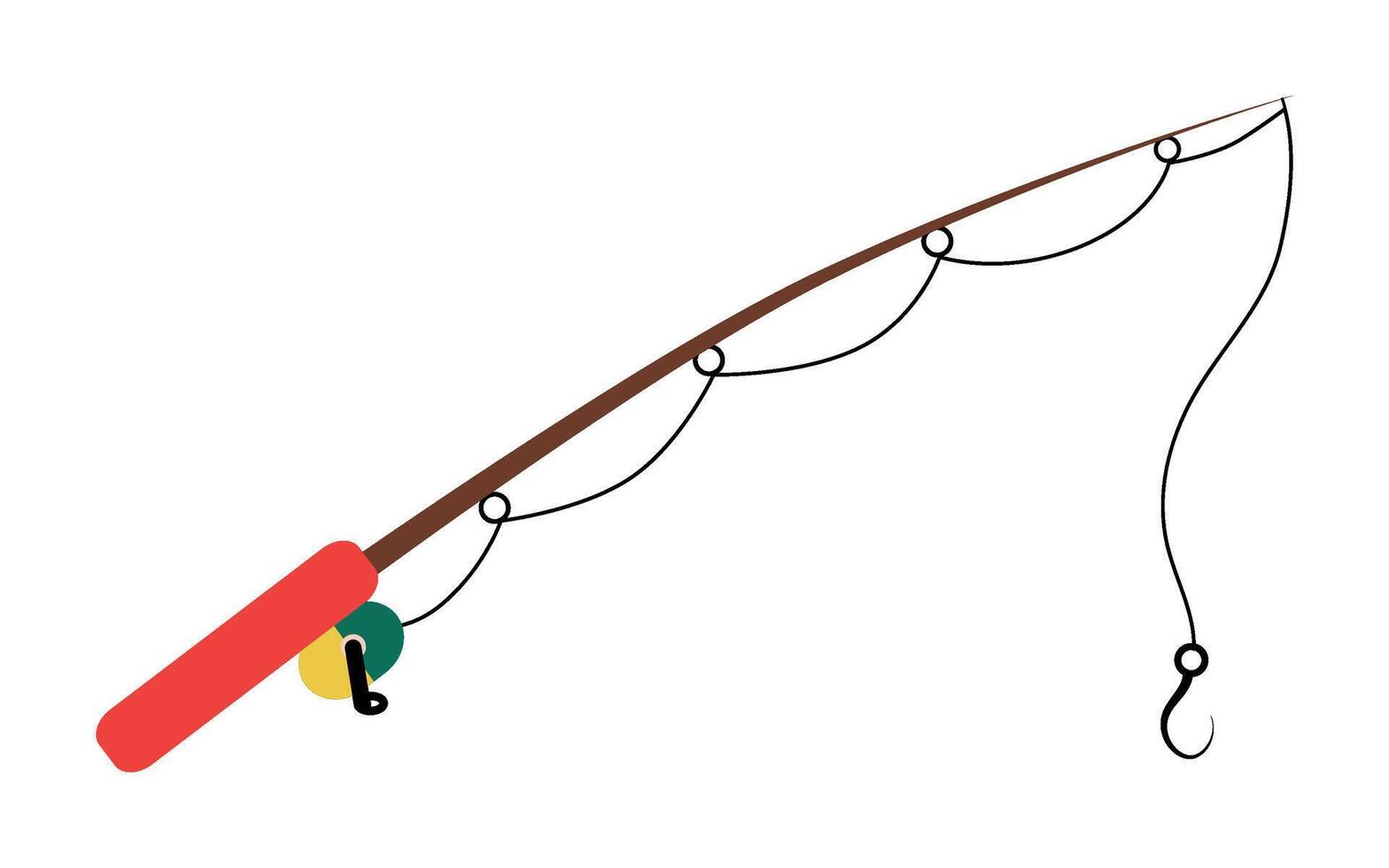 Colorful fishing rod with hook. Isolated illustration for graphic design projects related to angling, outdoor activities, or recreational fishing themes vector