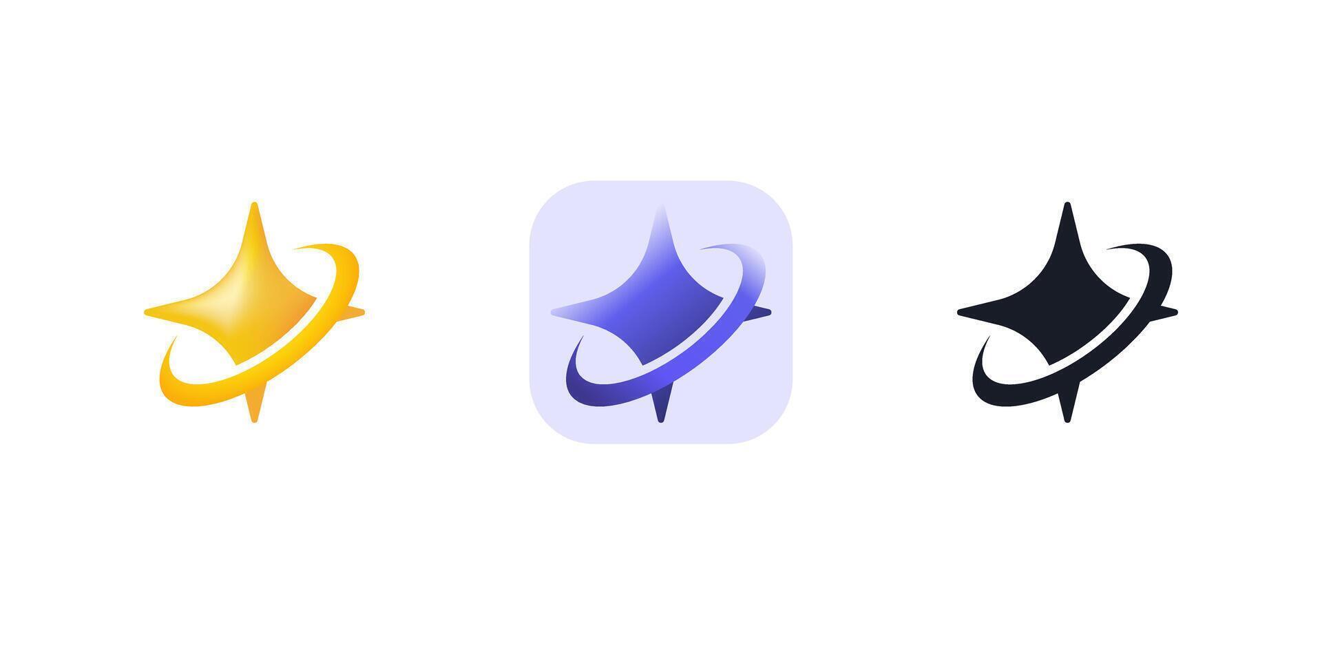 Ai Sparkles Star 3D Icons Symbols logo Set vector