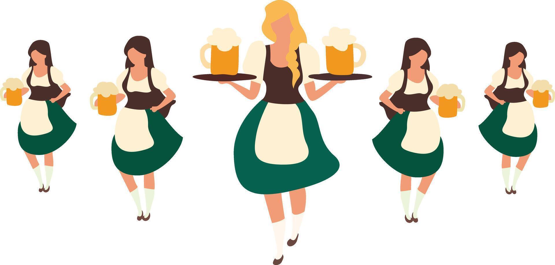 Oktoberfest Waitresses Serving Beer Illustration vector