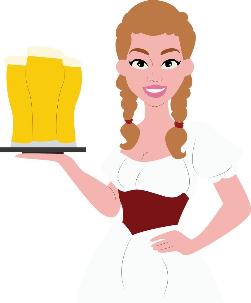 Oktoberfest Oktoberfest Girl Serving Beer Steins vector