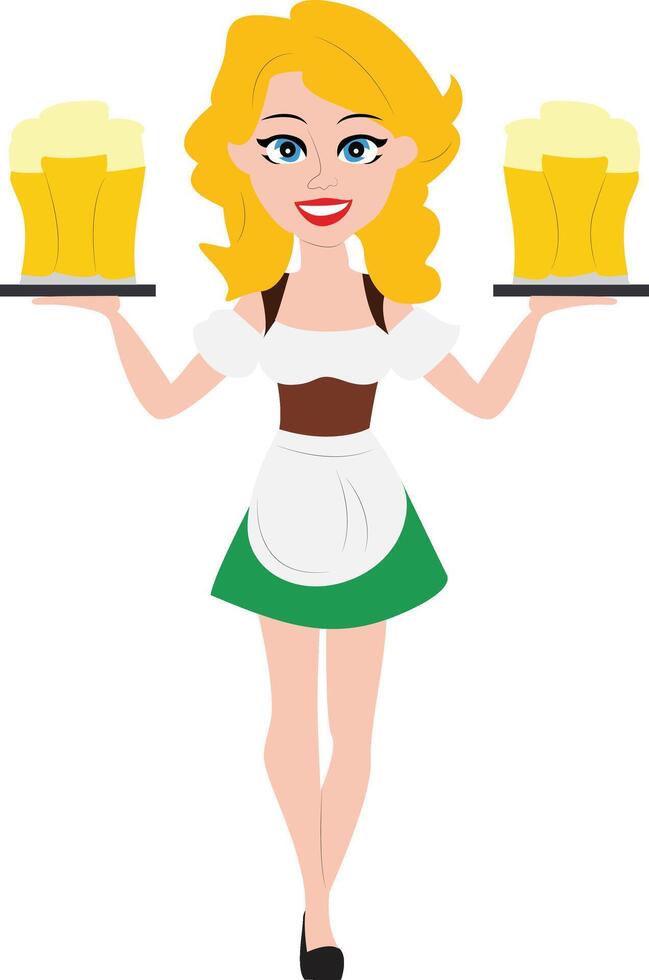 Oktoberfest Blonde Beer Server Carrying Two Steins vector