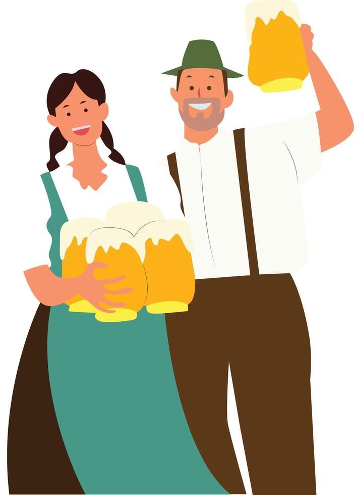 Oktoberfest Oktoberfest Couple Cheers Beer Steins vector