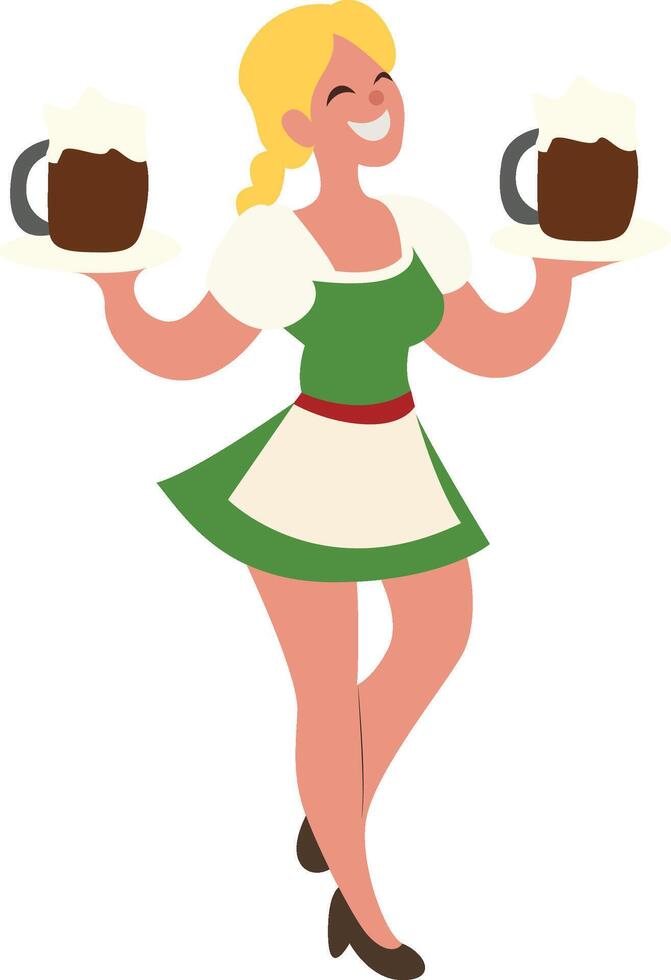 Oktoberfest Happy Waitress Serving Beer Steins vector