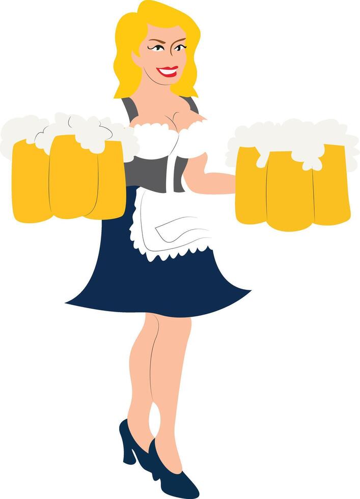 Oktoberfest Blonde Beer Girl Serving Drinks Oktoberfest vector