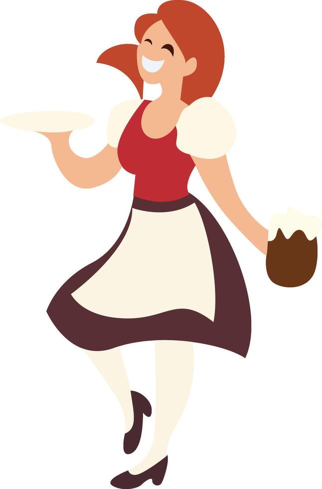 Oktoberfest Happy Waitress Serving Beer Oktoberfest vector