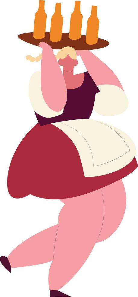 Oktoberfest Waitress Carrying Beer Bottles Tray vector