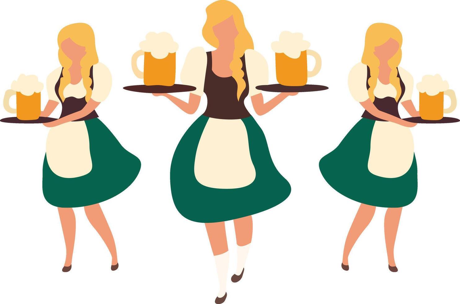 Oktoberfest Three Waitresses Serving Beer Oktoberfest vector