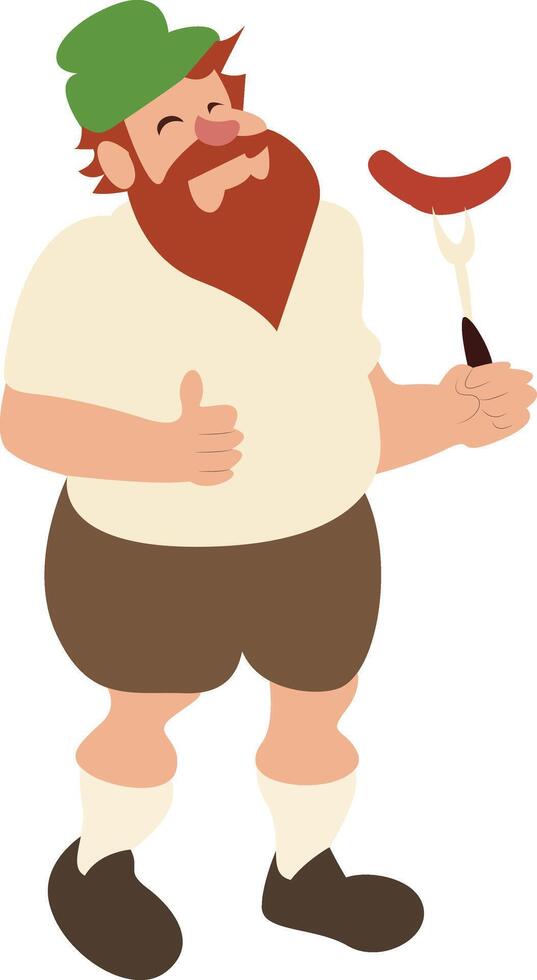 Oktoberfest Happy Man Holding Grilled Sausage vector