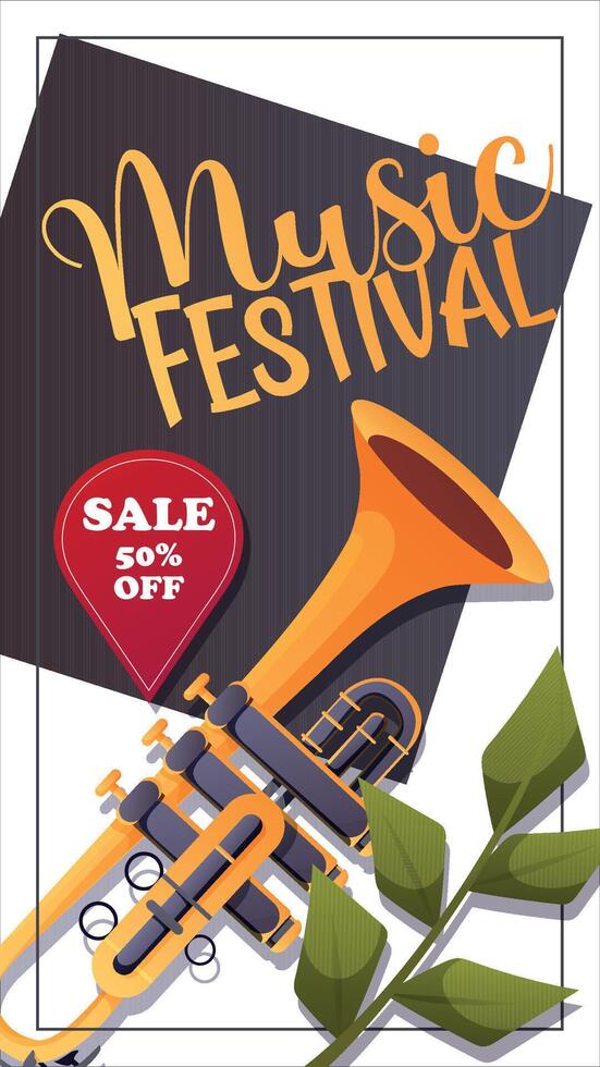 Vertical illustration with trumpet and Music Festival text vector