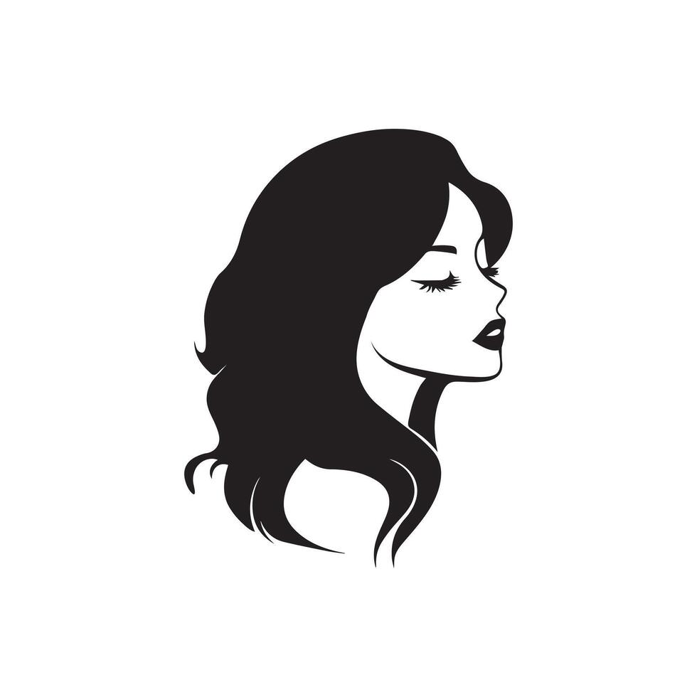 a woman's face with long hair and eyes vector