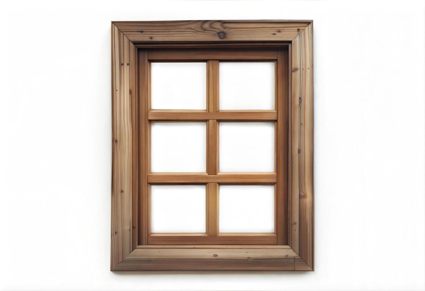 Window with detailed wood trim and stained glass, isolated on white background. photo