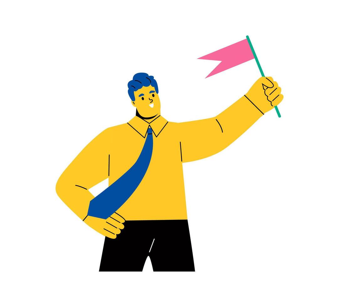 Business man Holding a Flag. Concept of leadership, achievement, success. Flat illustration isolated on white background vector