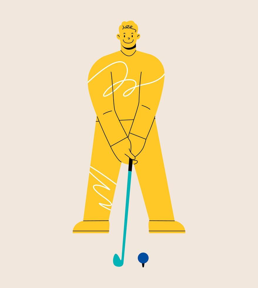 Happy man playing golf. Colorful illustration vector