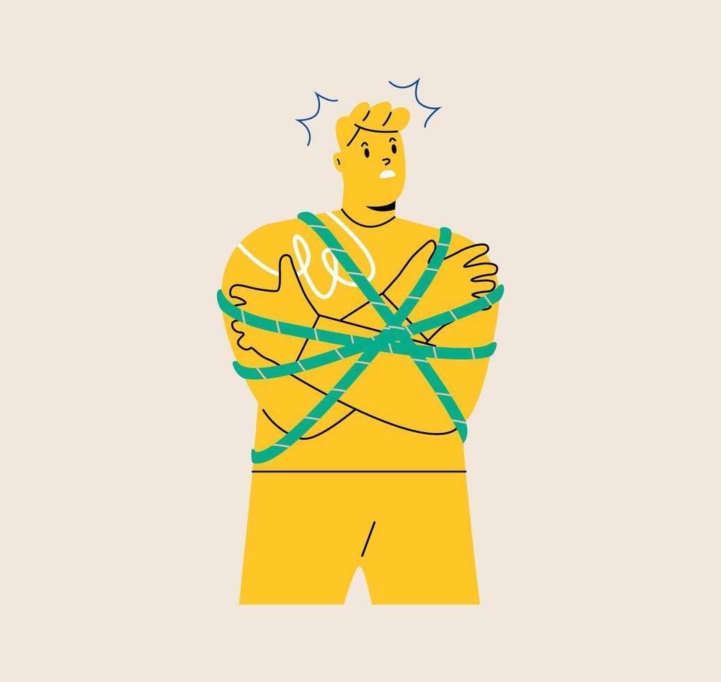 Man tied with rope. kidnapping concept. Colorful illustration vector