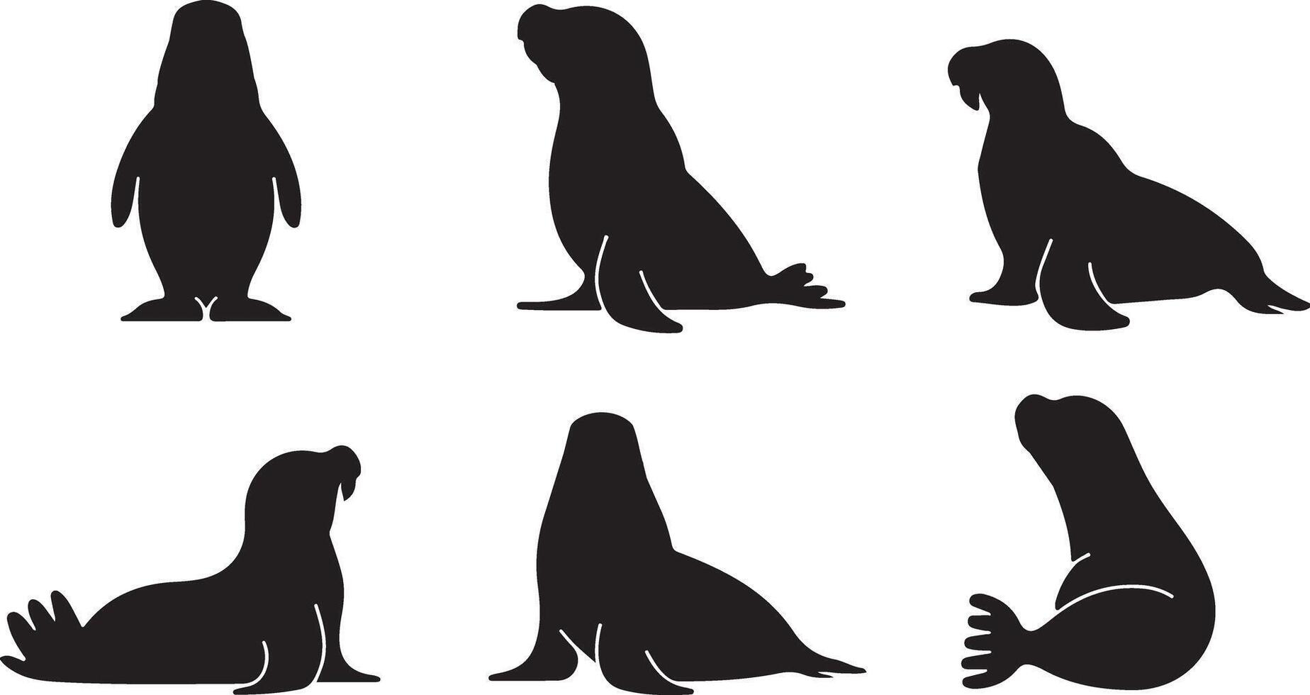 Walrus silhouettes set vector