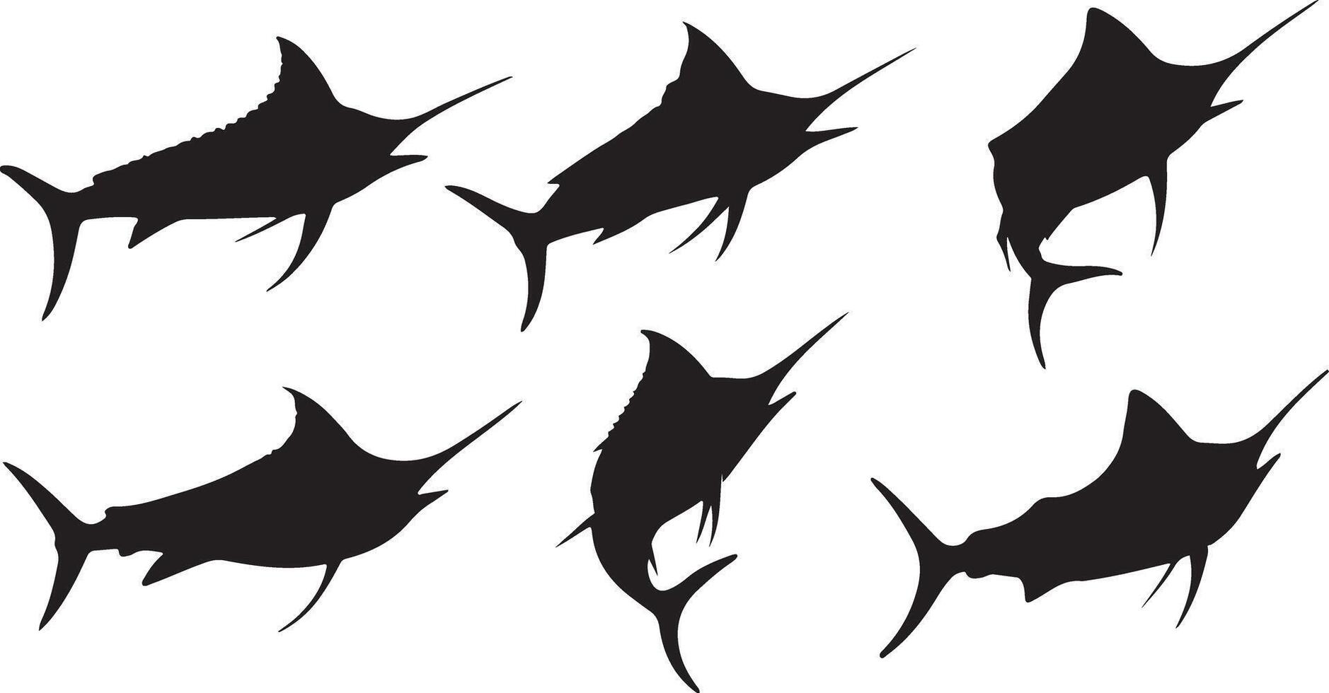 Black Marlin silhouettes Set vector