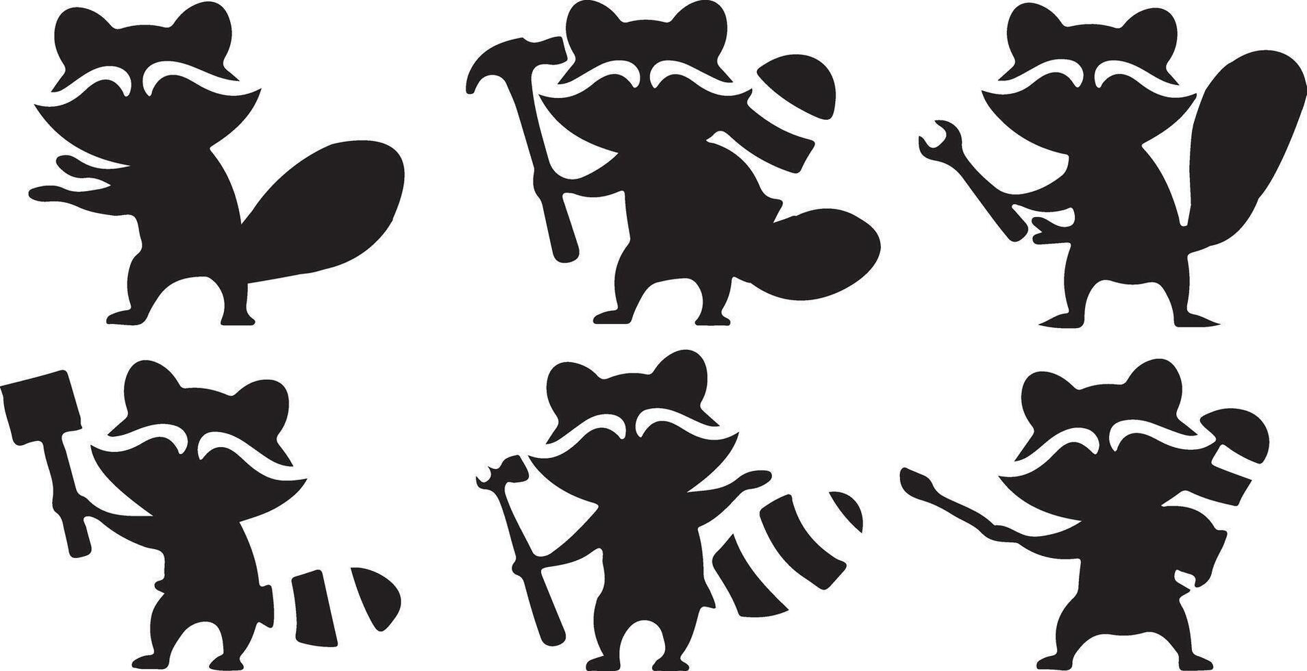 Raccoon silhouettes set vector
