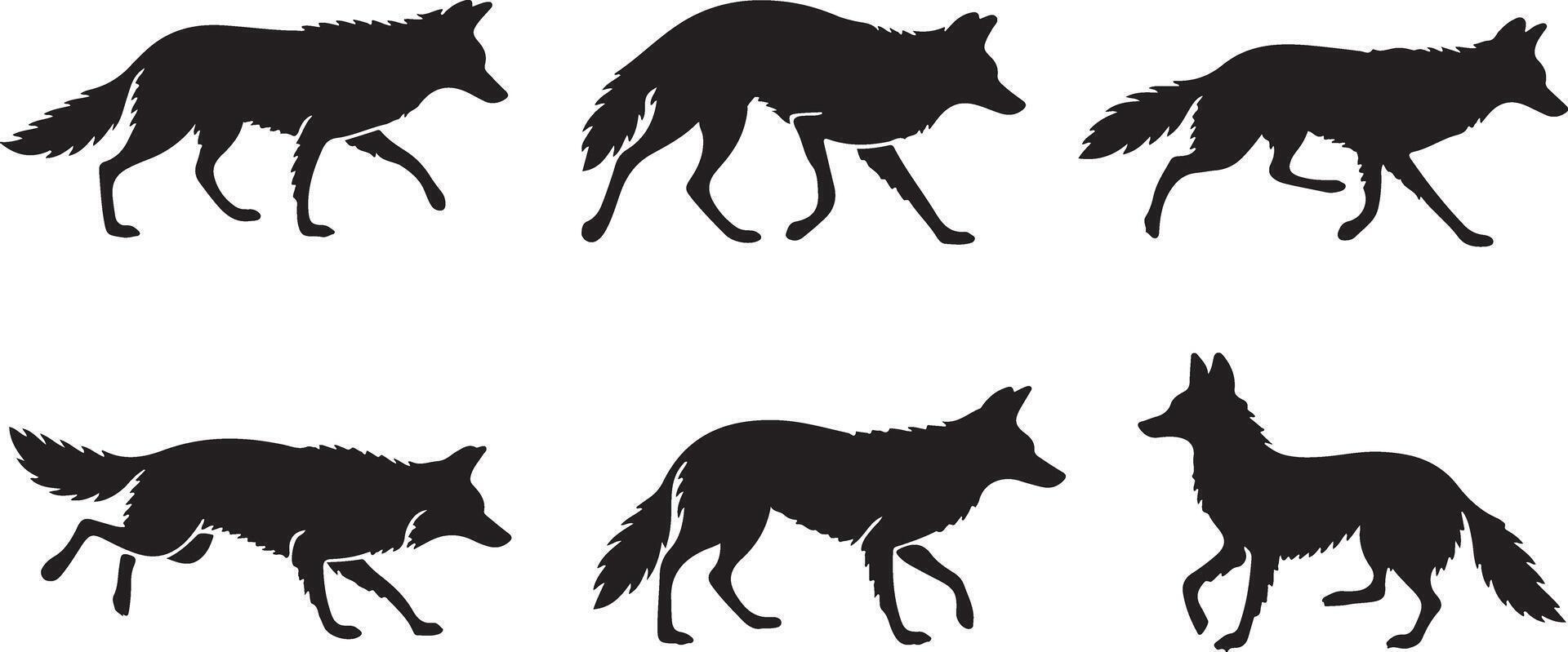 Black Coyote silhouettes set vector
