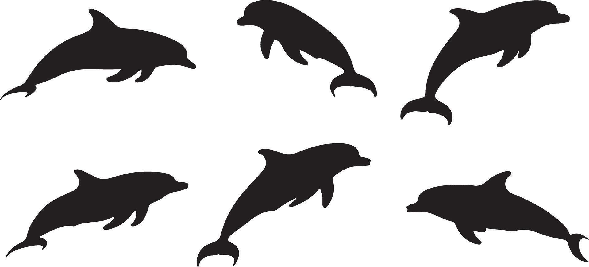 Collection of black Dolphin silhouettes vector