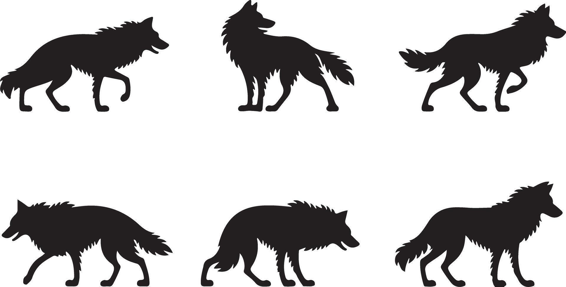 set of Wolf silhouettes vector