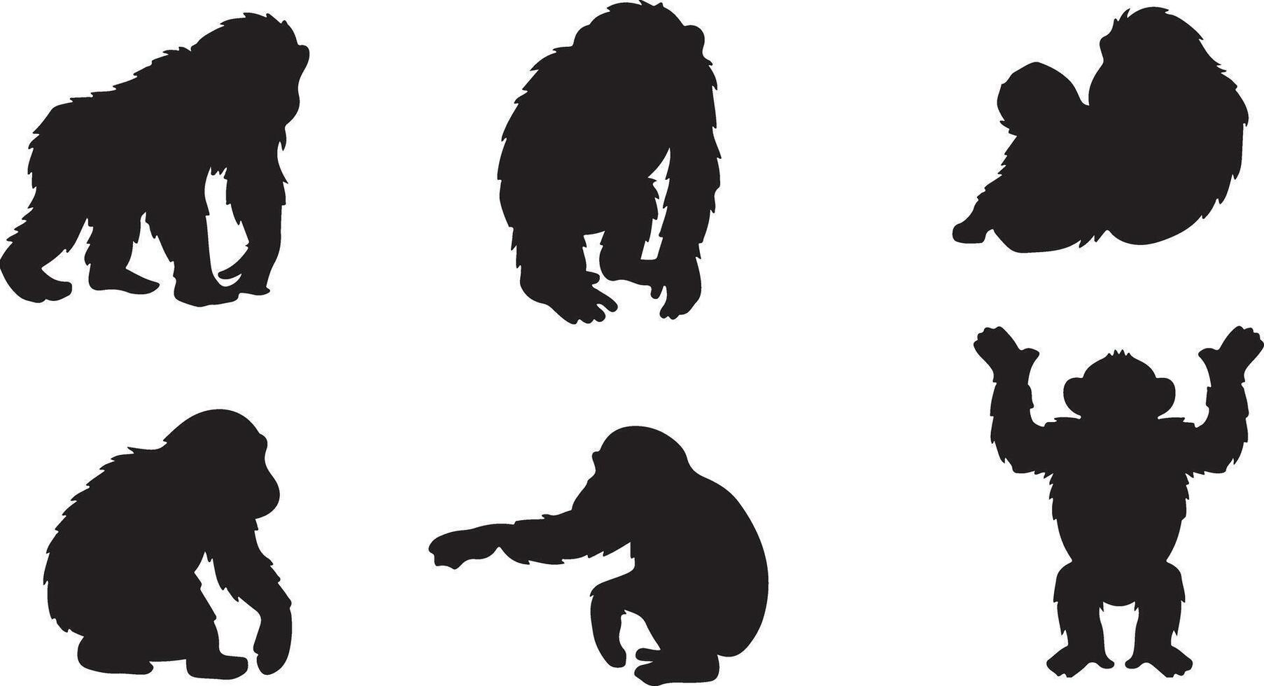 black Chimpanzee silhouettes vector