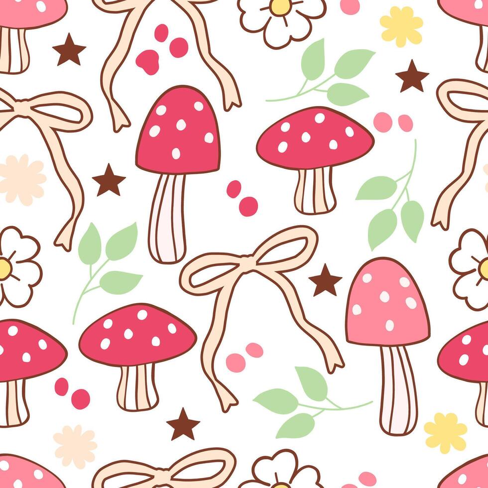 Spring Mushroom Seamless Pattern Isolated on White Background vector
