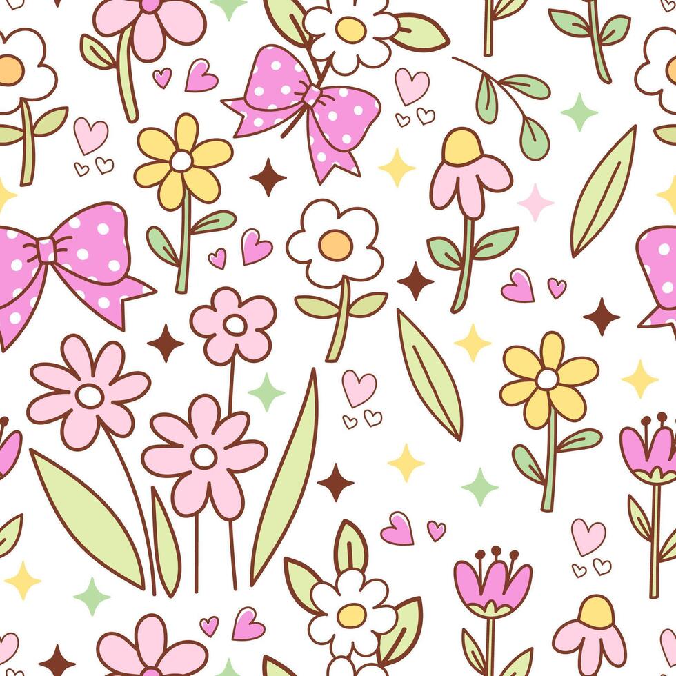 Hand drawn daisy botanical leaf seamless pattern for love wedding valentines day or arrangement invitation design greeting card. vector