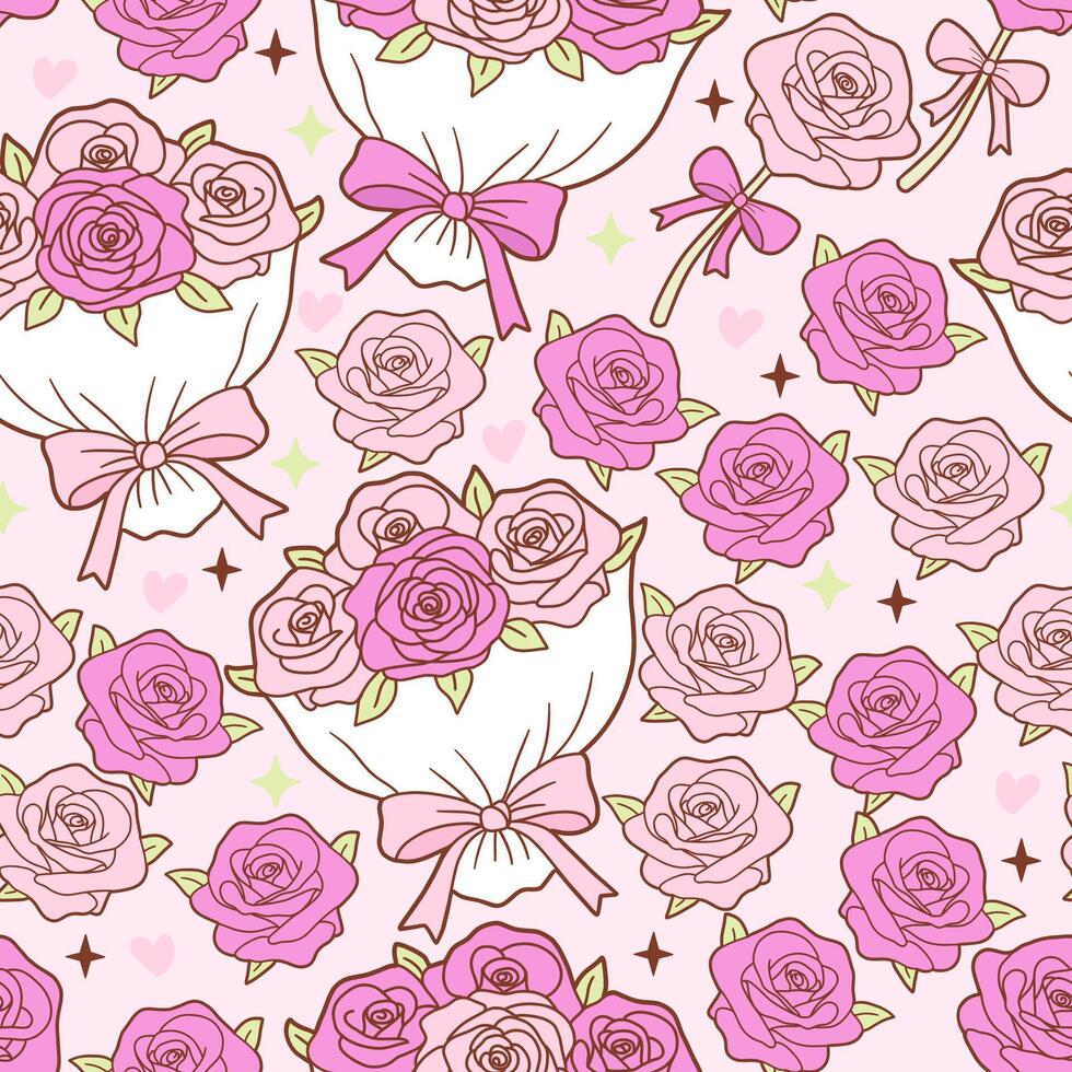Pink Roses Seamless Pattern Isolated on Pink Background vector