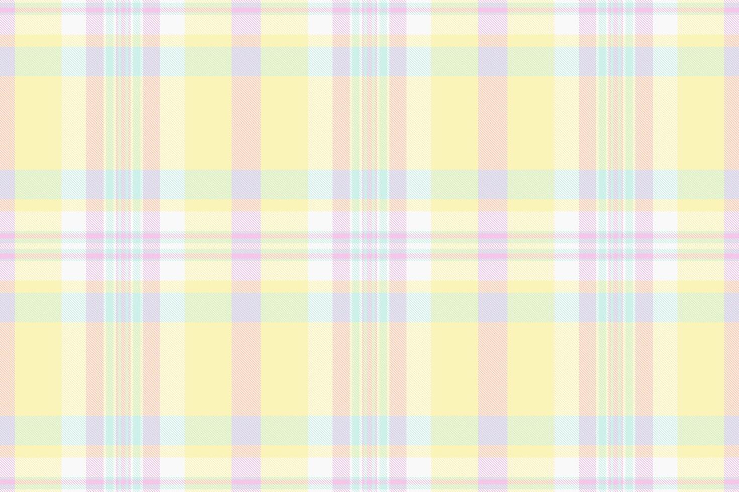 Delightful pastel plaid pattern in soft yellow, pink, and blue hues. Perfect for backgrounds, textiles, or crafting projects. Evokes feelings of spring, sweetness, and gentle femininity. vector