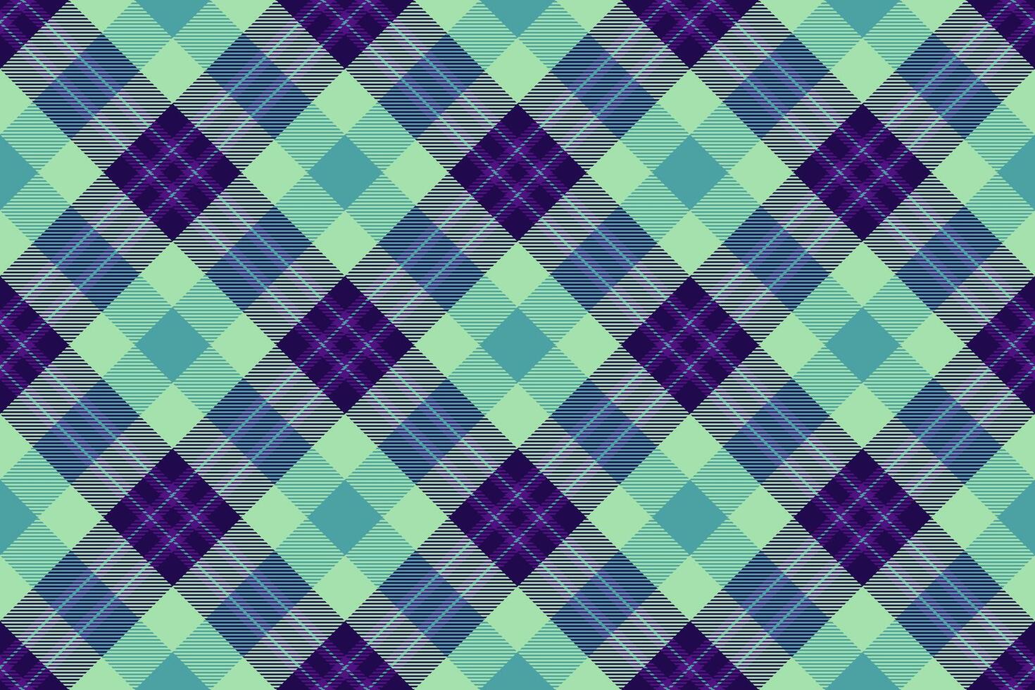 Vibrant diagonal plaid pattern in teal, purple, and grey. Perfect for textile design, website backgrounds, or fashion projects. A versatile image conveying both modern and traditional style. vector