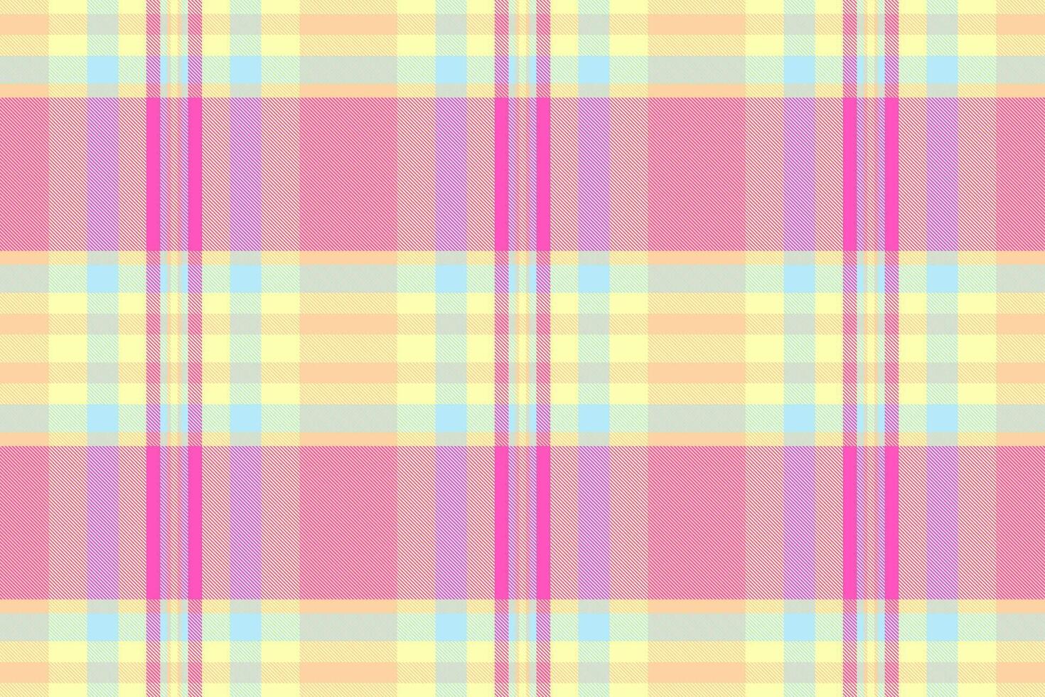Delightful pastel plaid pattern in soft pink, yellow, and lavender. Perfect for backgrounds, textiles, or stationery design, evoking feelings of sweetness and gentle femininity. vector