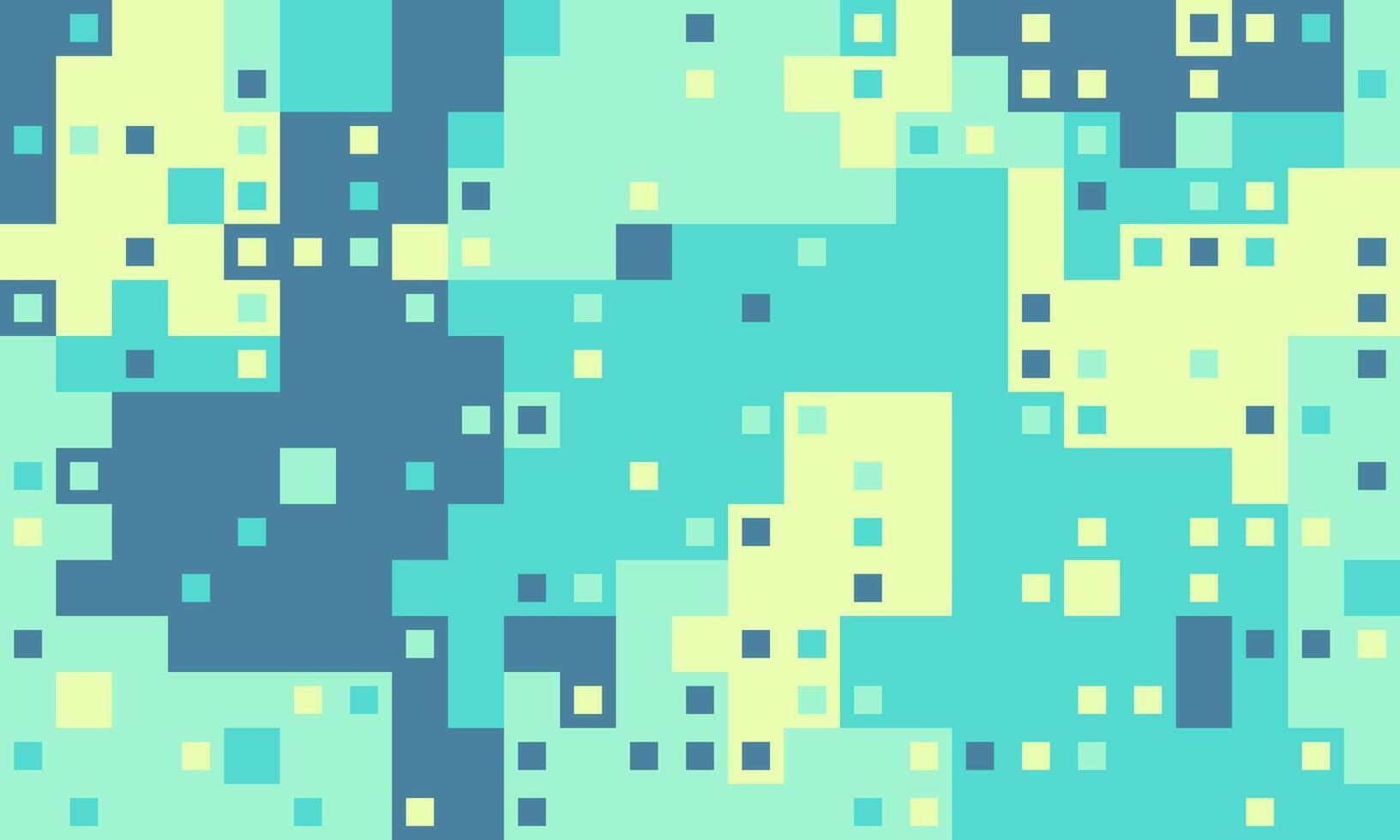 Abstract pixel art background. Cool teal, mint, and pale yellow squares create a dynamic, modern design perfect for websites, presentations, or social media. vector
