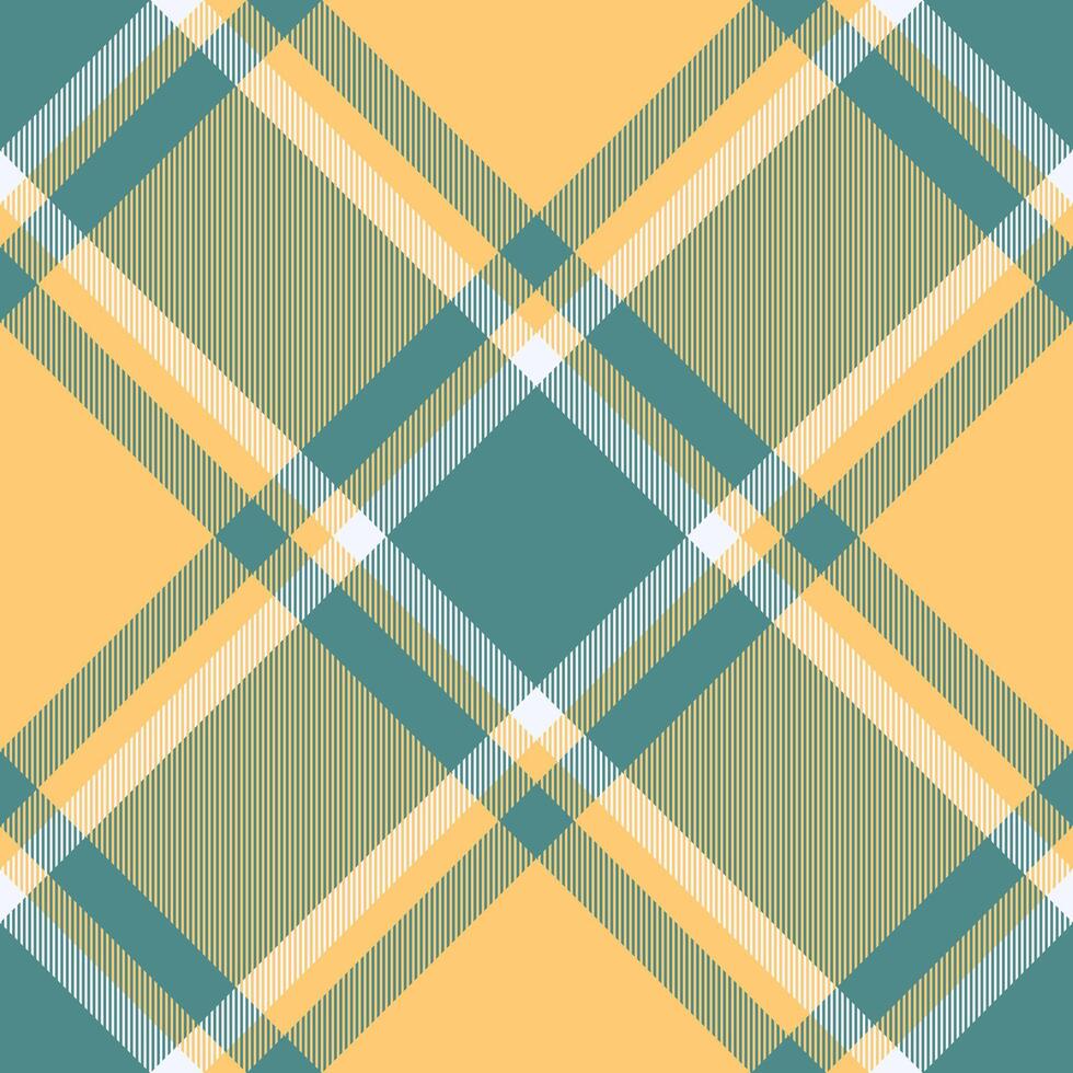 Day check textile, summertime texture background seamless. Scratch plaid pattern tartan fabric in amber and cyan colors. vector