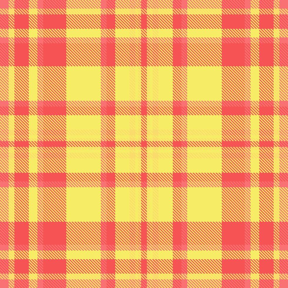 Vibrant yellow and coral plaid pattern. Perfect for textile designs, backgrounds, or website elements. This cheerful, seamless texture evokes warmth and summery feelings. vector