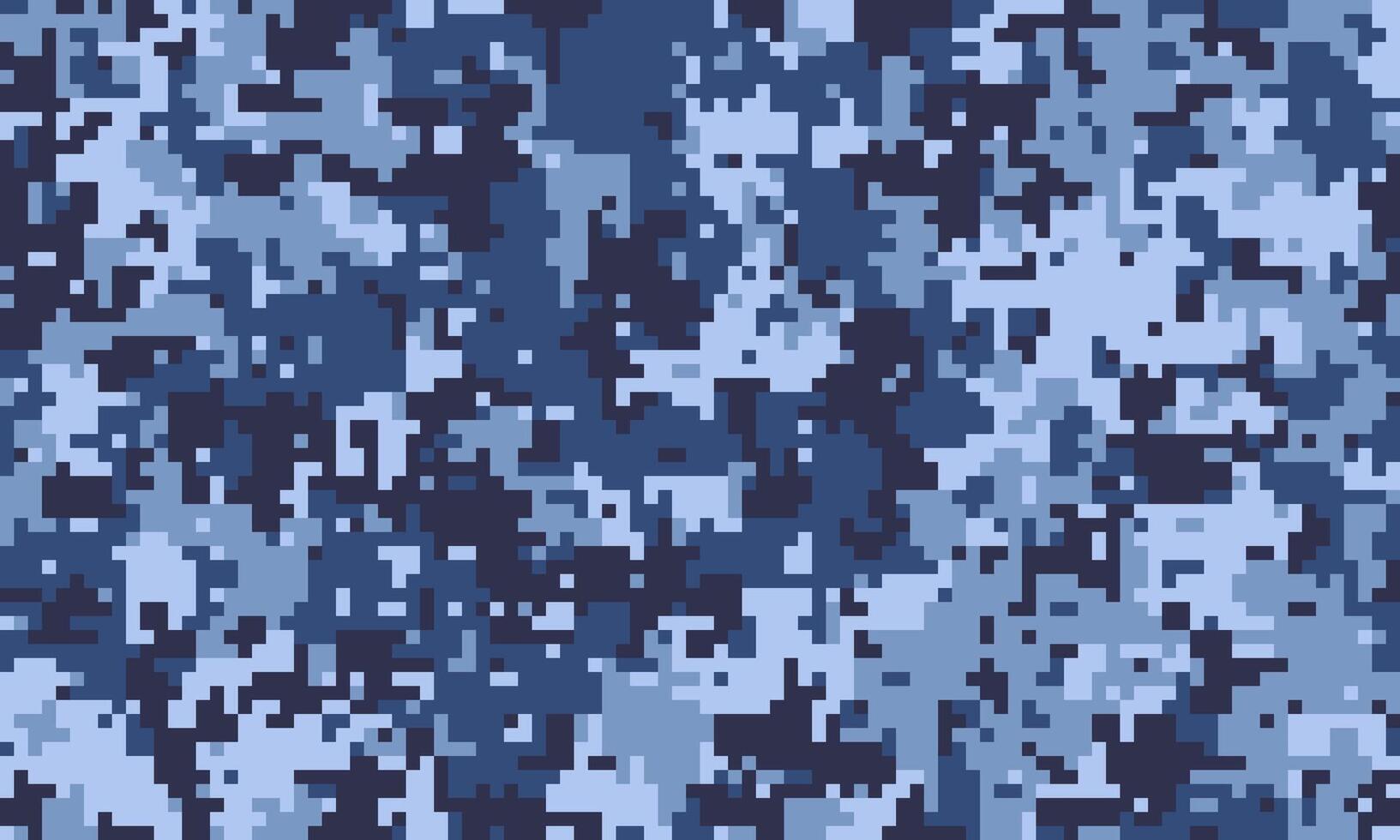 Abstract digital camouflage pattern in shades of blue. Perfect for backgrounds, textiles, or militarythemed designs. A versatile, pixelated texture conveying concealment and mystery. vector
