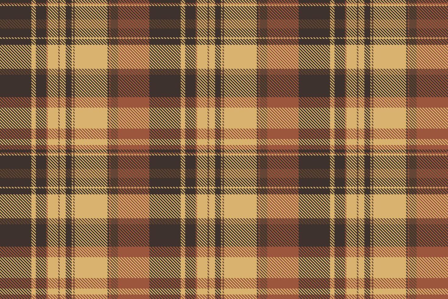 Crossed textile check fabric, random texture tartan pattern. Back to school background seamless plaid in orange and amber colors. vector