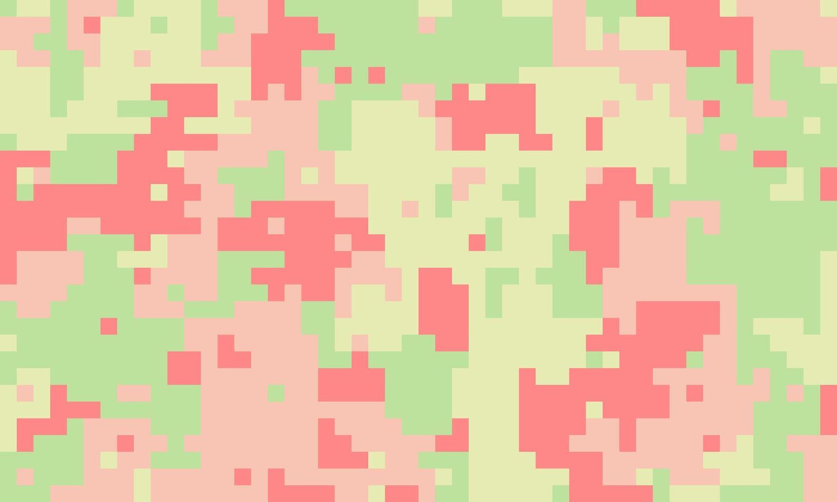 Abstract pastel pixel camo pattern. Soft pink, green, and yellow squares create a modern, digital camouflage design. Perfect for backgrounds, textiles, or playful branding. vector