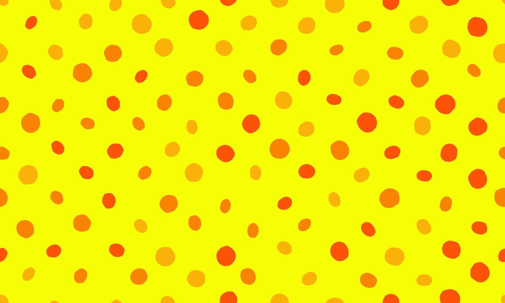 Vibrant yellow background adorned with scattered orange and red circles. A playful, energetic pattern perfect for websites, textiles, or childrens products. vector