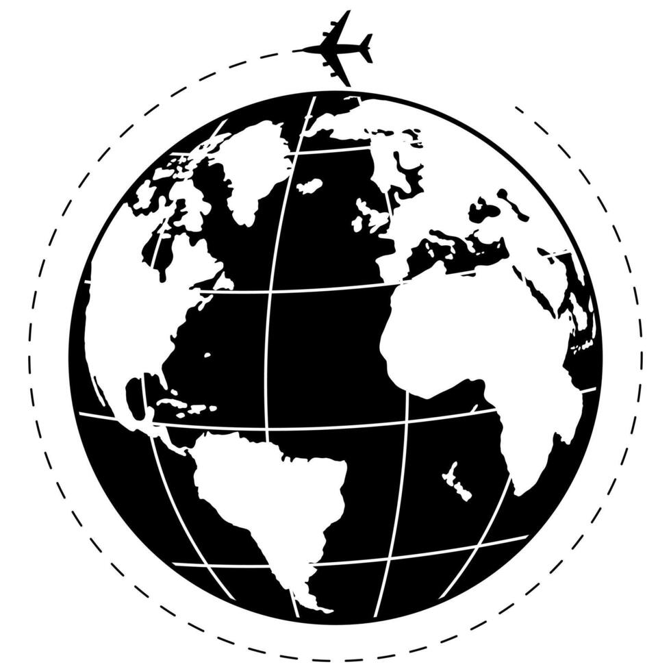 Around the World travel concept, aeroplane flies around the globe, Worldwide delivery business graphic vector