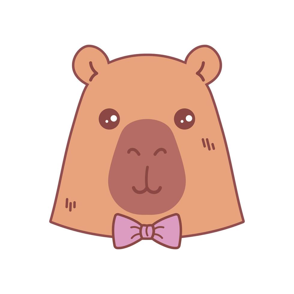 Cute capybara character in a bow tie. Capybara animal cartoon icon vector