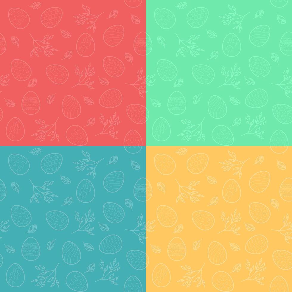 Set of seamless patterns with Easter eggs and branches vector