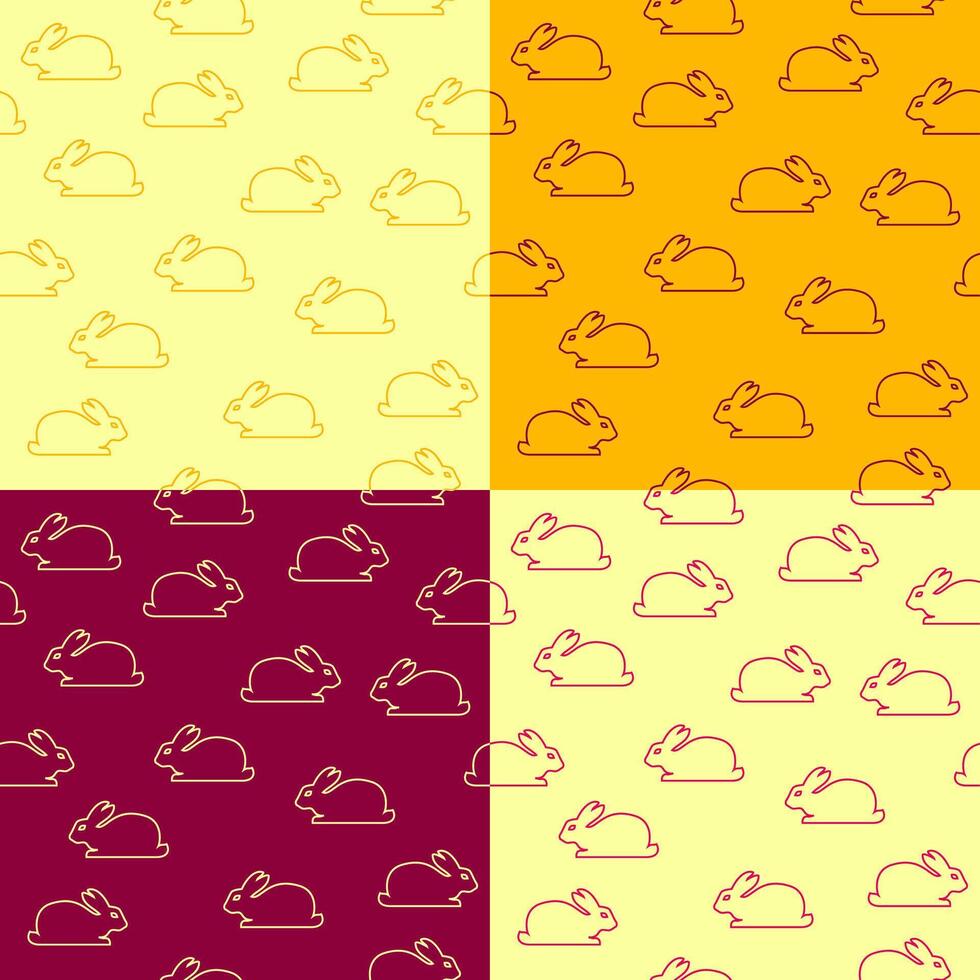 Set of seamless patterns with outline bunnies vector