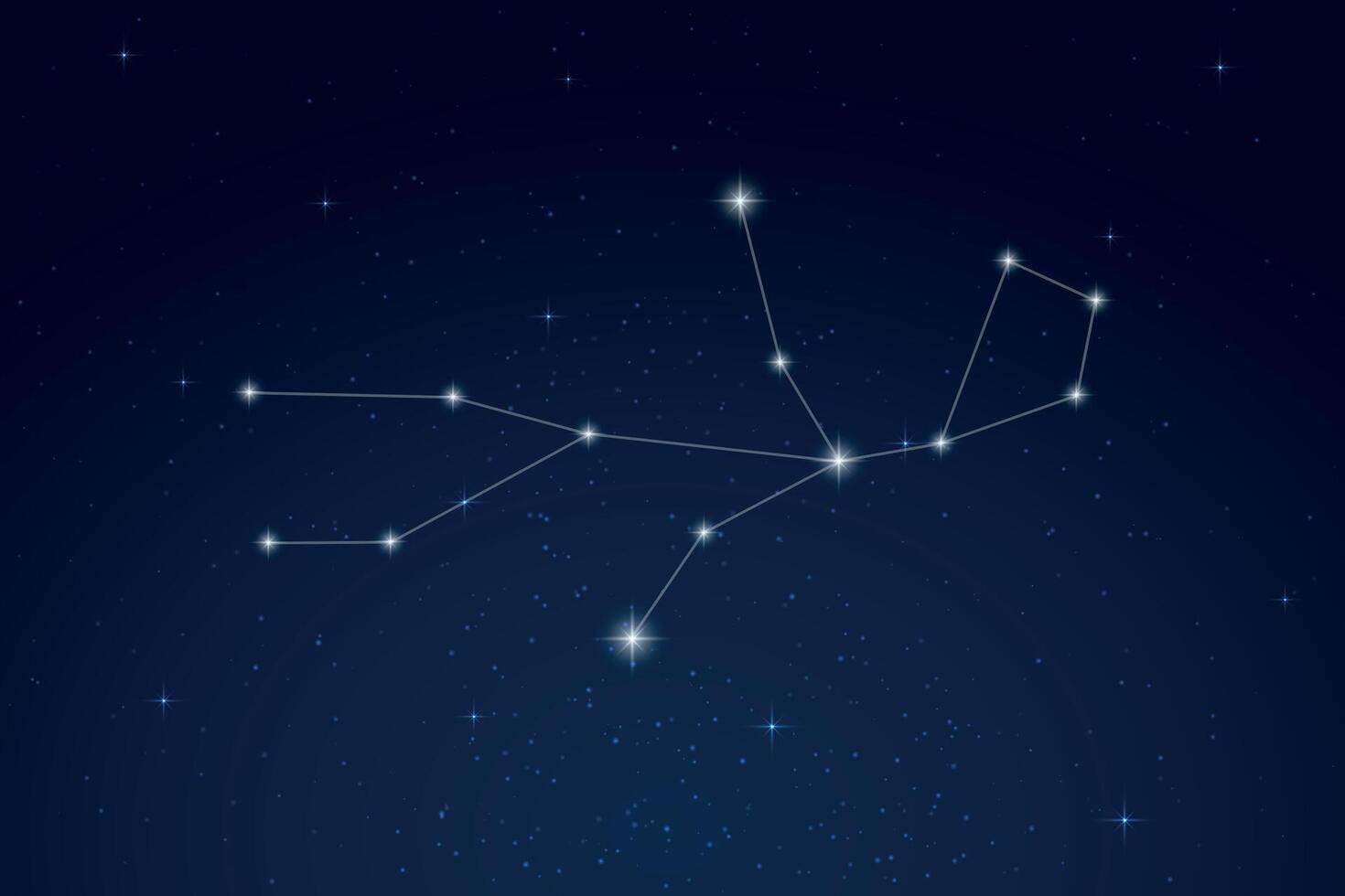 Virgo Constellation with Star Names in Night Sky vector