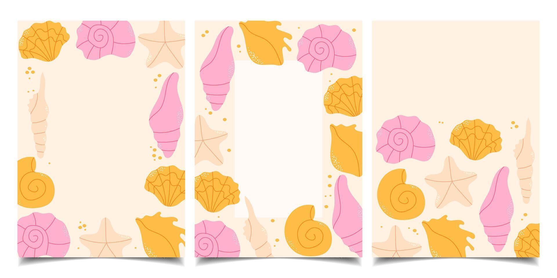 Set of templates, postcards with hand-drawn seashells vector