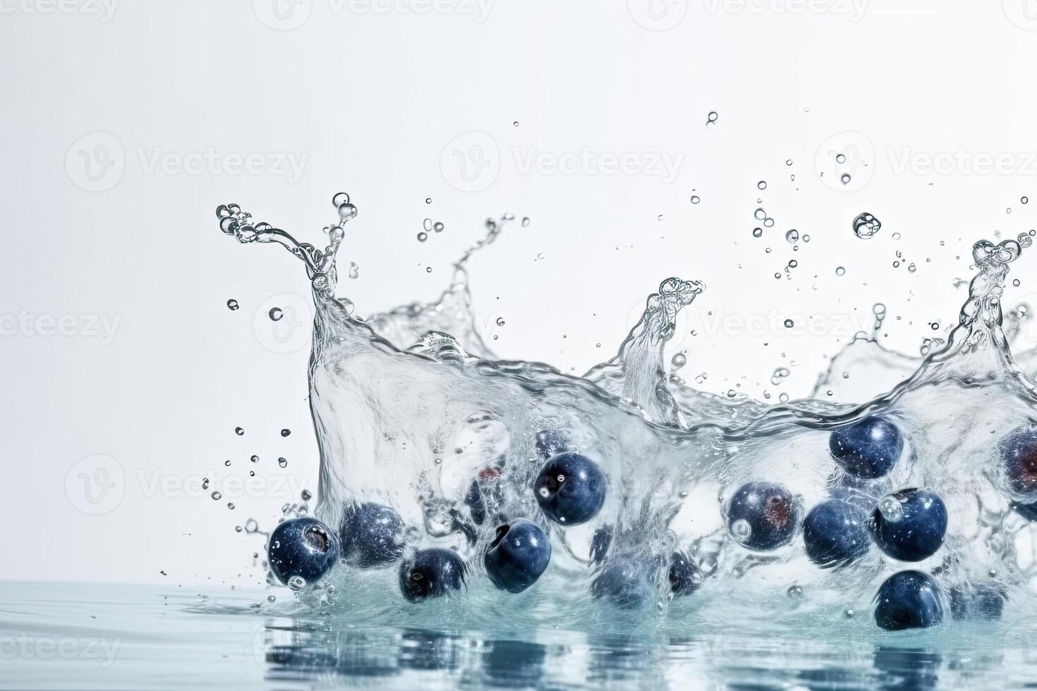 blueberries falling and splashing into a pool of water photo
